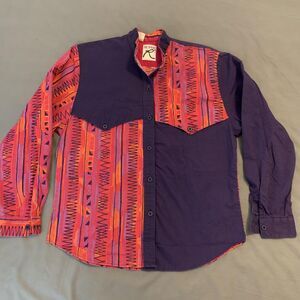 Vintage Roper Shirt Womens 7/8 Purple Pink Aztec Western Button Front 90s USA